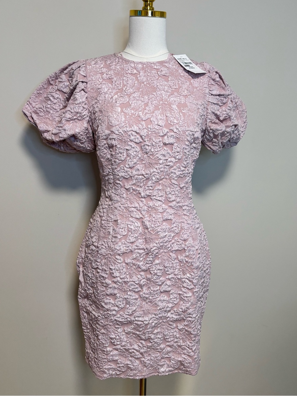 NWT QUIZ Pale Pink Floral Jacquard Puff Sleeve Mini Dress 6